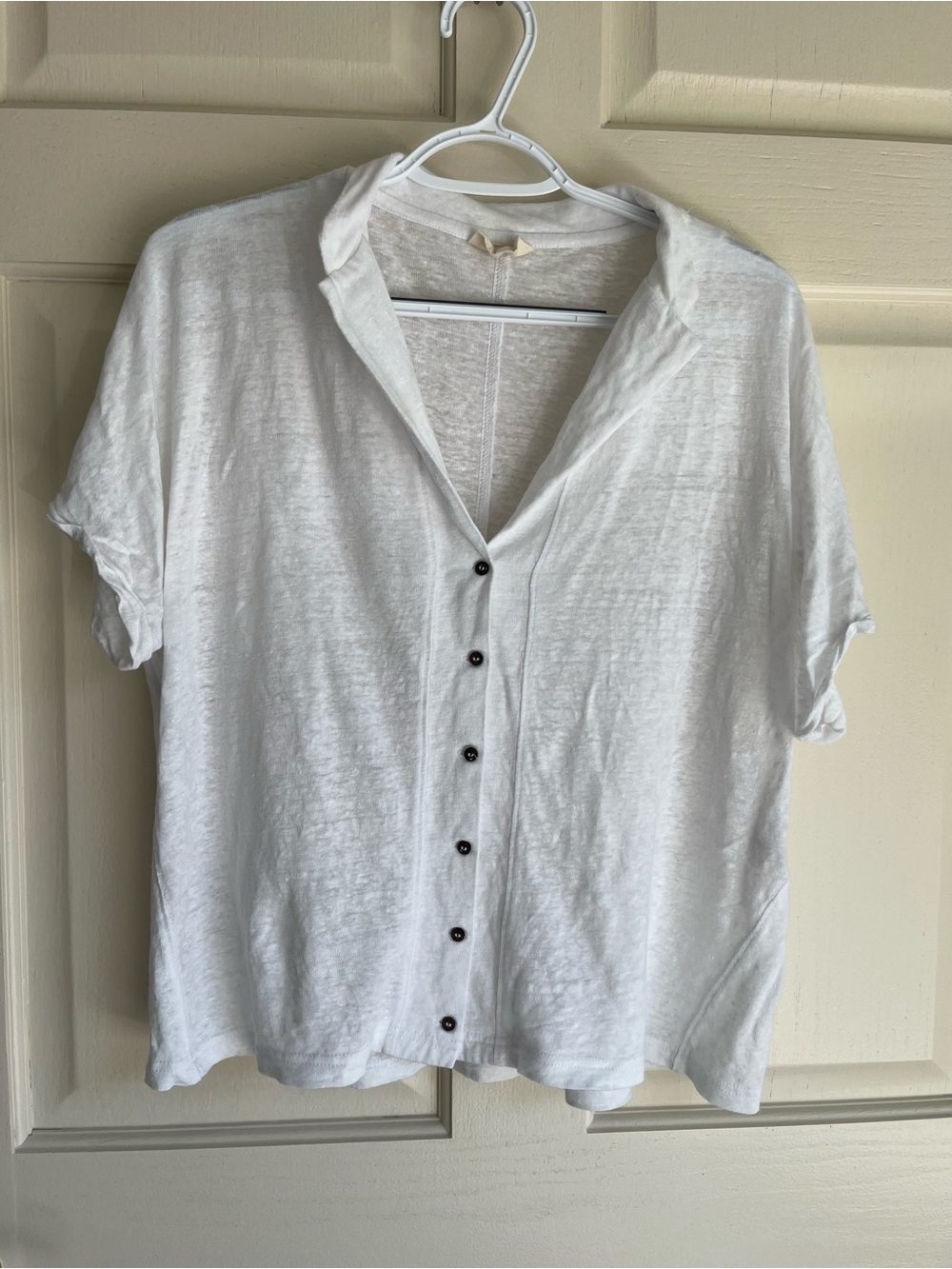 Poetry White Short-Sleeve Boxy Linen Button Down Shirt Size Large (12)